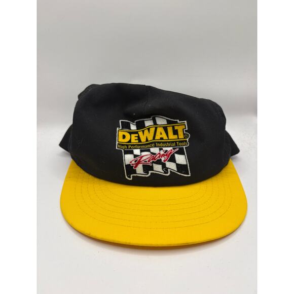 VINTAGE 90s NASCAR Bobby Dotter 08 Dewalt Racing Hat Cap Snapback Black Yellow - Picture 1 of 5